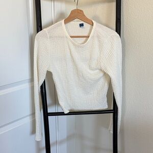 Old Navy Textured Cream Long Sleeve Top